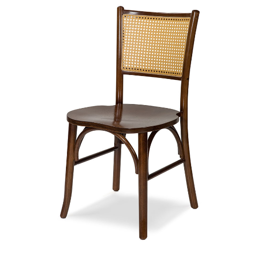 cadeira de madeira com assento de madeira e encosto de tela sextavada